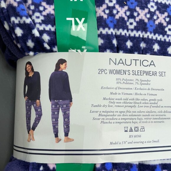 NEW Nautica Women's XL 2Pc Sleepwear Silky Stretch Fleece Blue Fair Isle - Picture 4 of 6